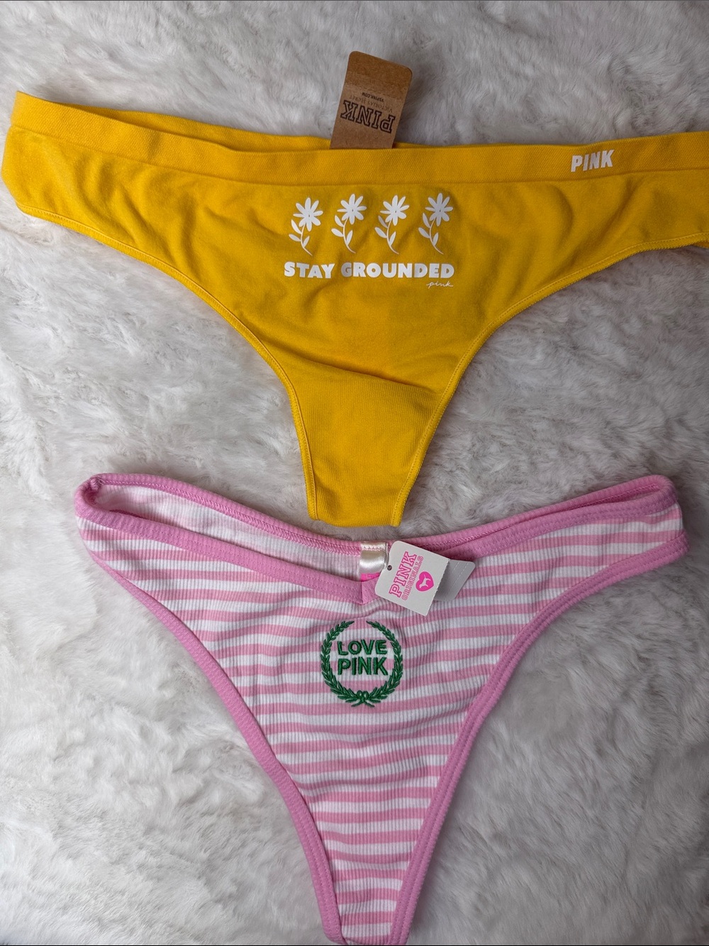 Lot 2 NEW Pairs Victorias Secret PINK Thongs L Panties Underwear Colorful NWT
